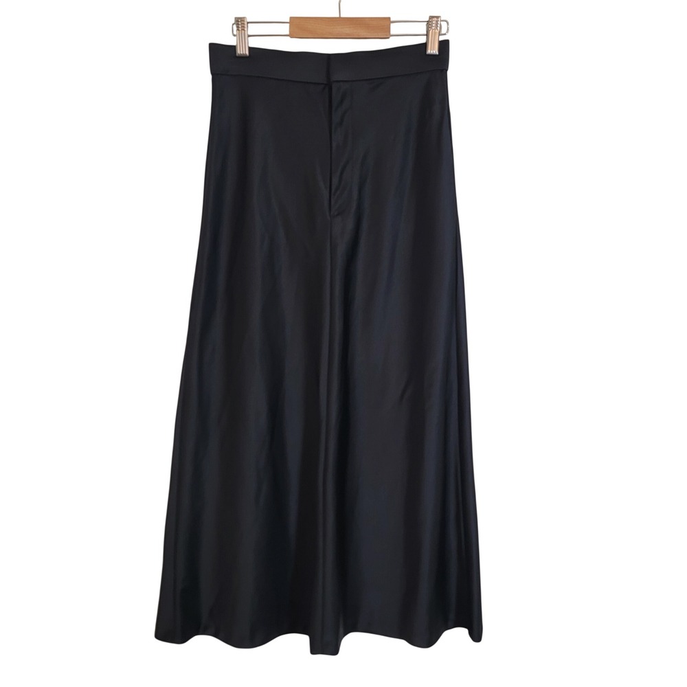 Zara Black Satin High Waisted Midi Maxi Skirt Minimalist Formal Small EUC A-Line